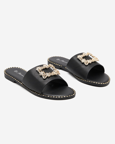 OUTLET Black elegant women's slippers with golden decoration Meriso - Footwear