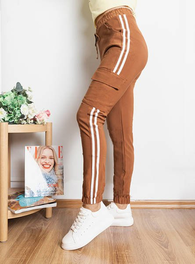 Ladies' brown tracksuits with stripes - Clothing