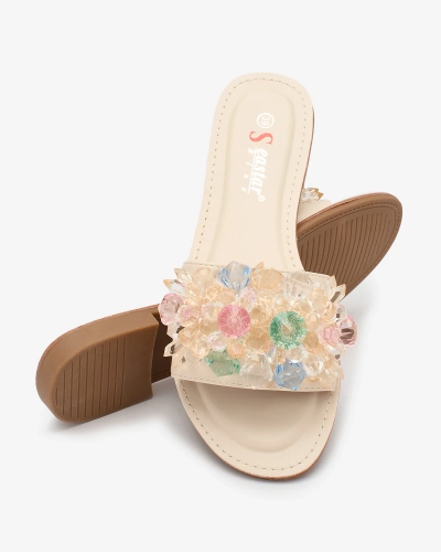 Royalfashion Beige women's flip-flops with colorful crystals Bling Breeze