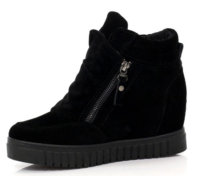 Czarne sneakersy na koturnie Easy - Obuwie