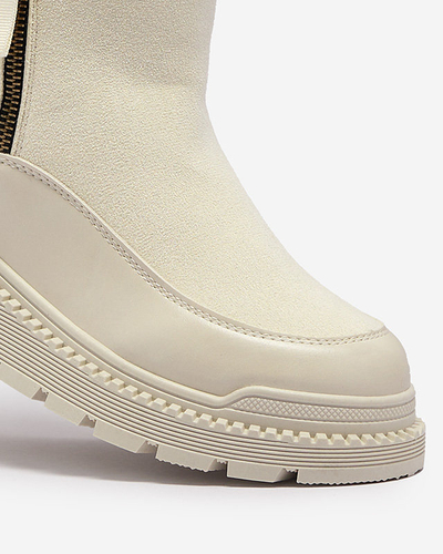 Cream women's flat-heeled boots Mefina- Footwear
