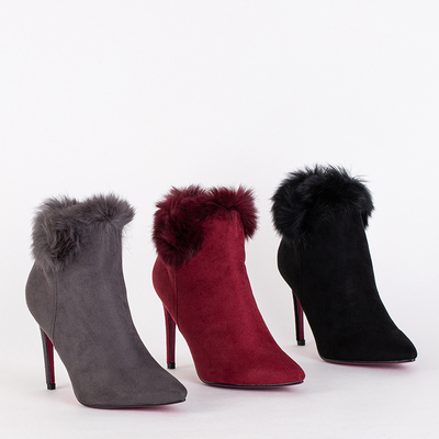 Gray women's boots on a high heel with Tito fur - Footwear
