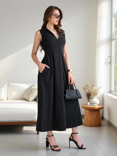 Royalfashion Women's sleeveless dress with a wrap neckline Bizness