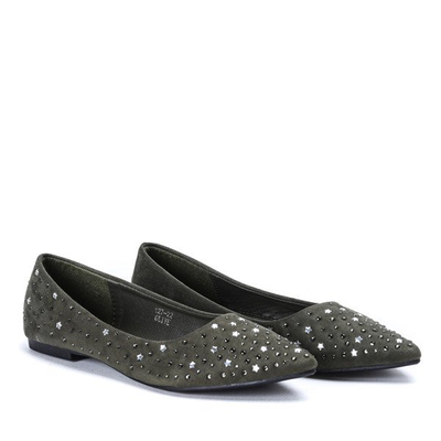 Ciemnozielone baleriny ze spiczastym noskiem Mariane - Obuwie