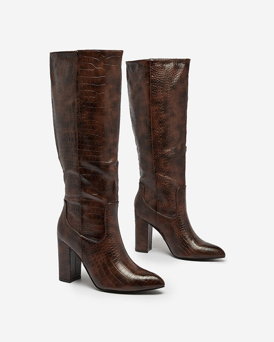 Royalfashion Dark brown women's boots with Telibitta embossing