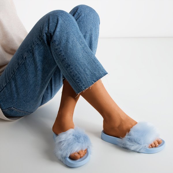 Blue slippers with fur Millie - Footwear