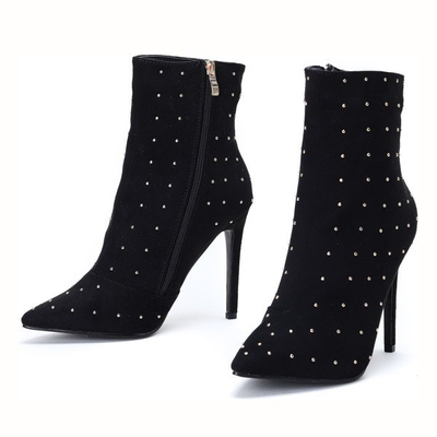 Black stiletto boots with rhinestones Audrey - Footwear