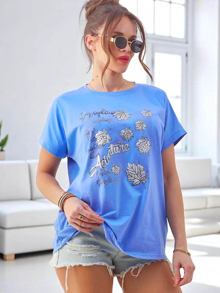 Royalfashion Women's Cotton T-Shirt with Leaf Print