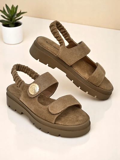 Sandale de damă Royalfashion Callisto maro piele ecologică platformă