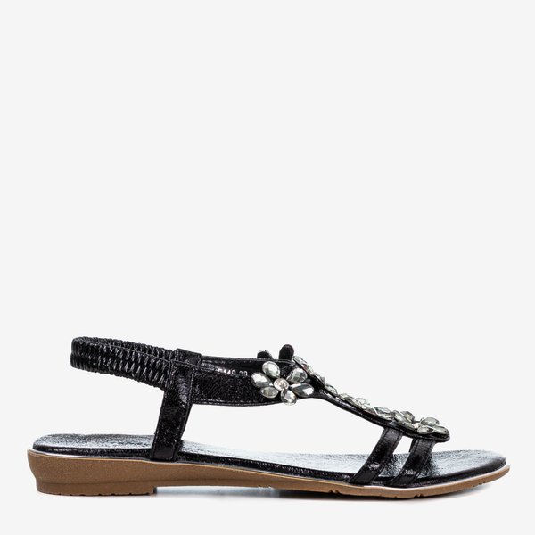 Ladies' black sandals with Crisela crystals - Footwear