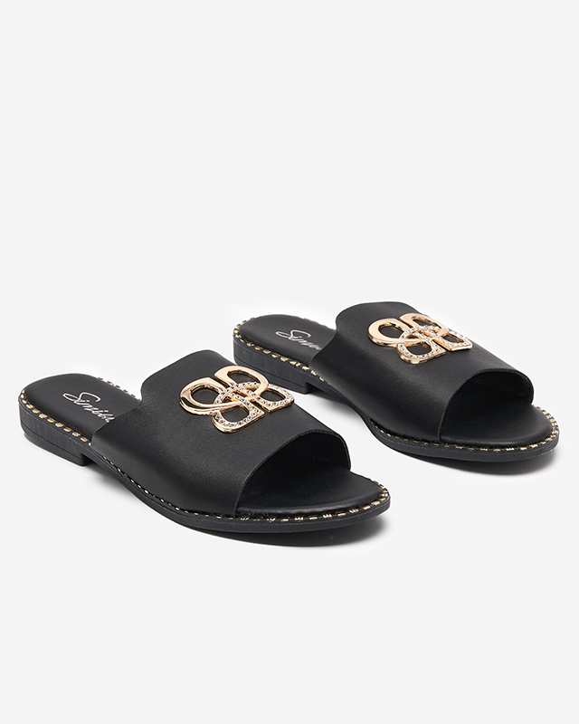 OUTLET Black women's slippers with golden ornament Silobi- Footwear