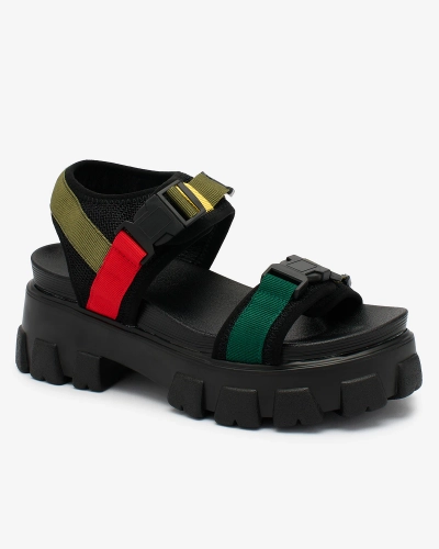 Royalfashion Зелено-черные женские сандалии на сплошной подошве Rodeksi