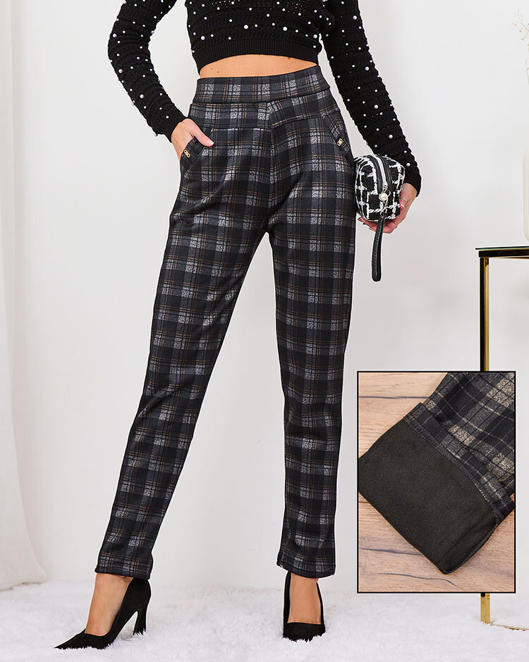 Royalfashion Gray-brown women's insulated checked treggings