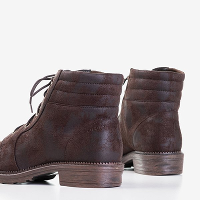 Ciemnobrązowe damskie workery z ozdobnymi przetarciami Tusyon - Obuwie