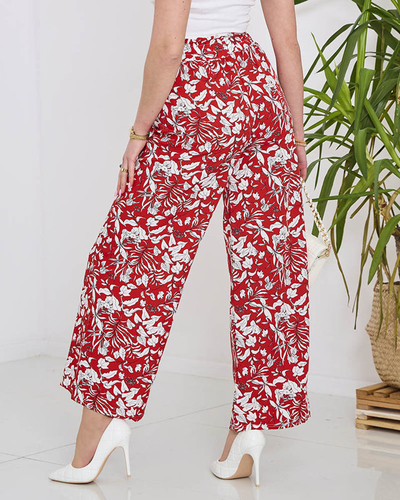 Women's red palazzo pants with white flowers - Clothing