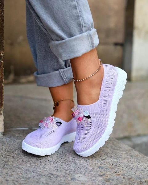 Royalfashion Violeti sieviešu auduma mokasīni ar kristāliem Fezens