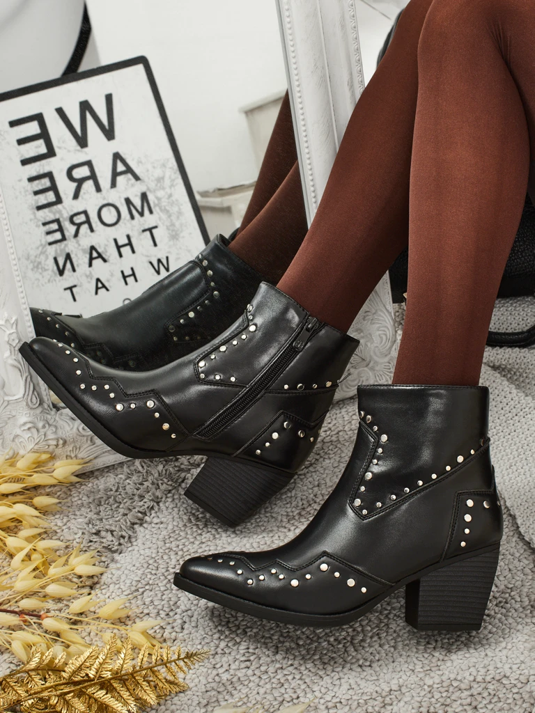 Kowbojki damskie na obcasie z dżetami Glaciere