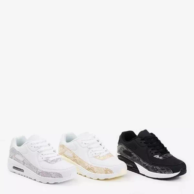 OUTLET Women's white sports shoes with light gray inserts a'la snake skin Silada - Footwear