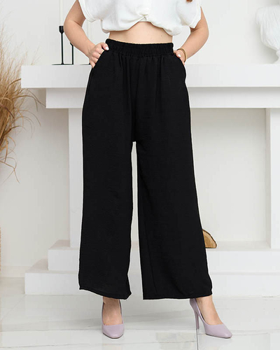 Ladies' black wide palazzo pants with pockets Clothing