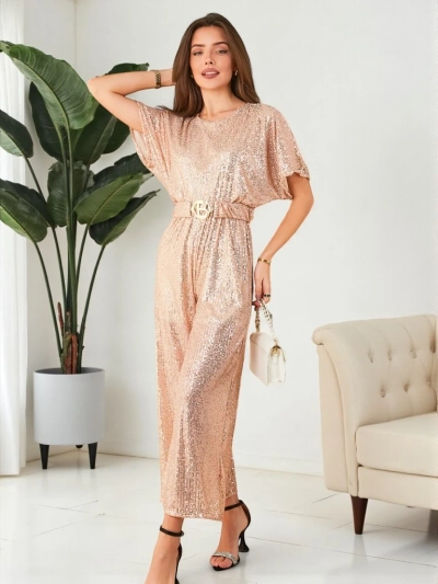 Royalfashion Garais sieviešu kombinezons ar spīdumiem