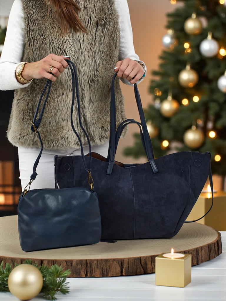 Women's shopper bag eco suede with smaller eco leather included 2in1 Elinea