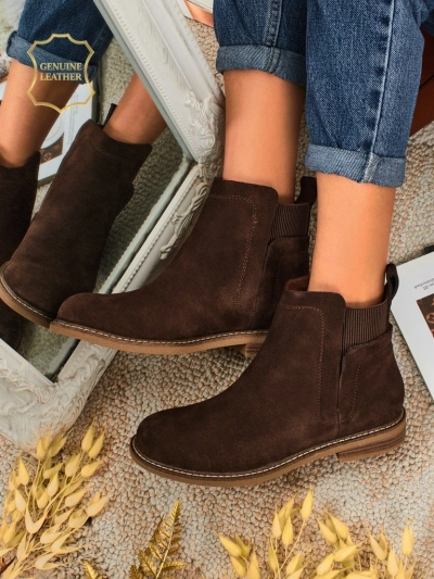 Cuoio Elegante: Brown Suede Ankle Boots for Stylish Women