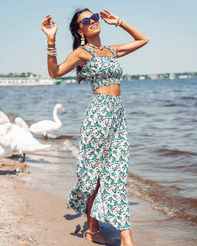 Royalfashion Мятный женский комплект с цветочным принтом