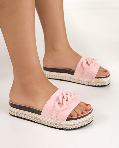 OUTLET Pink women's slippers with a decorated sole Hillam - Footwear