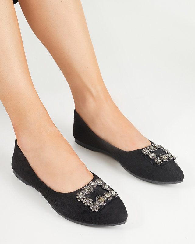 Black women's eco-suede ballerinas with Linselisa decoration - Footwear