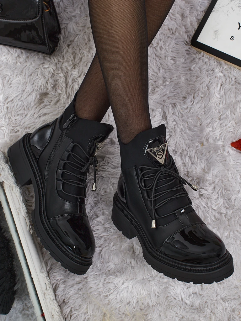 Eko skórzane sznurowane botki damskie Elisse