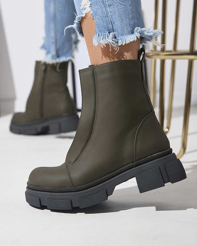 Женские утепленные темно-зеленые высокие сапоги Slovys- Footwear