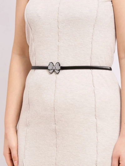 Czarny pasek damski Melina z metalow"; kokard"; w stylu latino glam