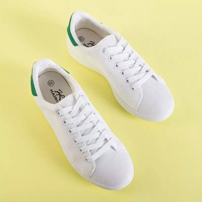 OUTLET Women's white sports sneakers with a green insert Grenbe - Footwear