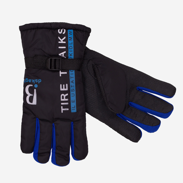 Black men's insulated gloves with lettering and cobalt inserts - Accessories