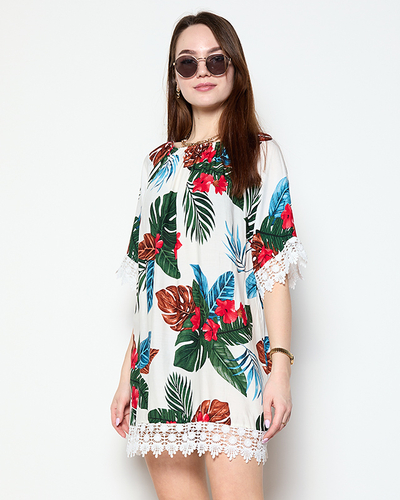 Белая женская блузка в цветы PLUS SIZE