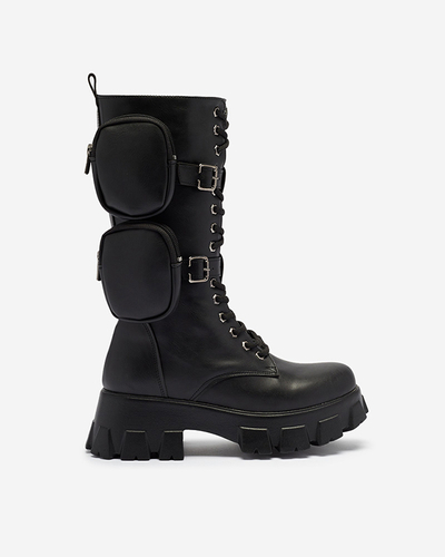 Black worker boots with decorative sachets on the uppers Reggoo- Footwear