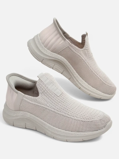Aurelia Comfort Beige Slip On Women's Flat Heel Fabric Shoes