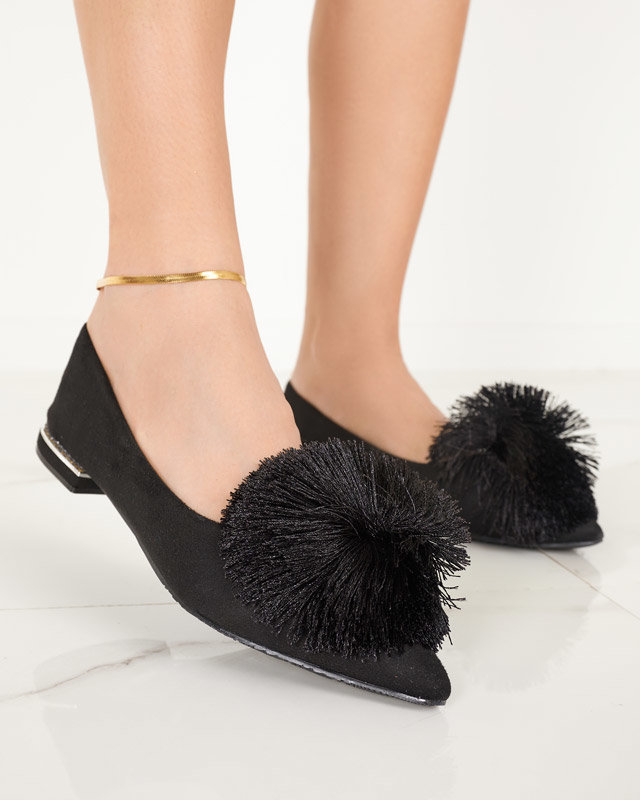 Black women's ballerinas with a pompom and cubic zirconias Hesimi - Footwear
