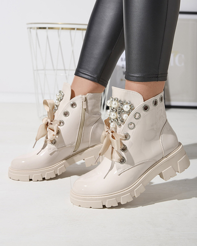 Женские сапоги-багги из лакированной кожи бежевого цвета Oselfo- Footwear