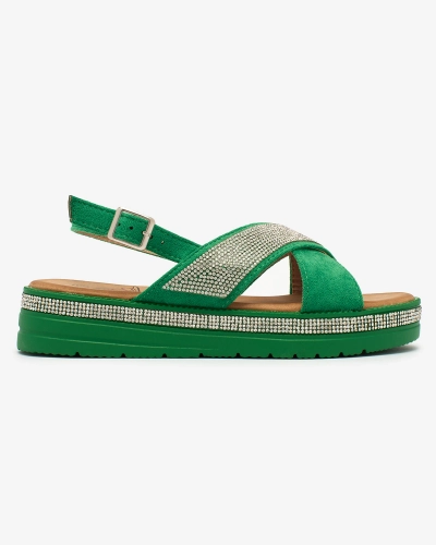 Royalfashion Green women's eco-suede sandals with zircons Trikys