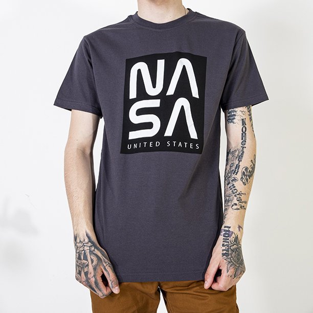 Dark gray cotton T-shirt for men with the inscription - Clothing