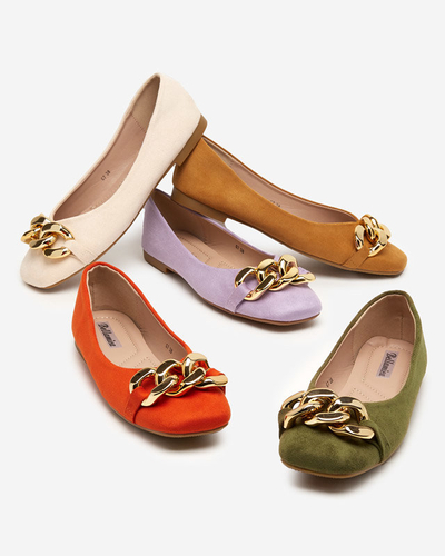 Beige women's ballerinas with Caviene ornament - Footwear