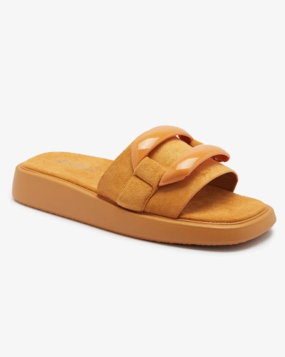 Brown women's flip-flops in eco-suede Omve - Footwear
