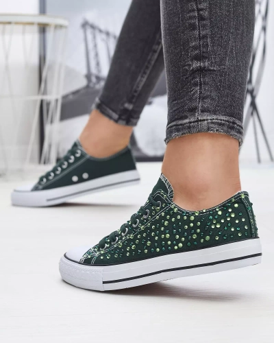 Women's sneakers with dark green cubic zirconia Amando - Footwear