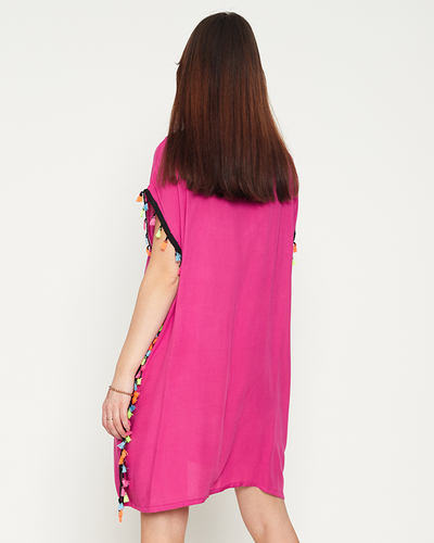 Женская летняя пляжная туника розового цвета с бахромой - Одежда