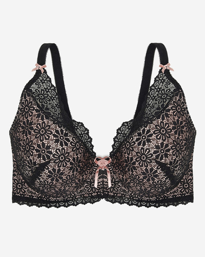 Women's pink bra with black lace - Underwear