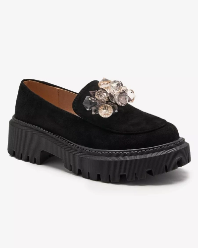 Sieviešu mokasīni melnā krāsā ar krāsainām pērlītēm Ketiha- Footwear
