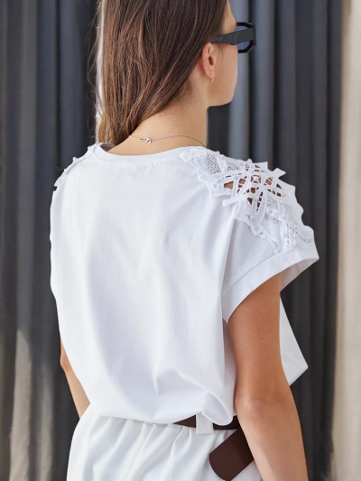 Женская хлопковая футболка Royalfashion с кружевными рукавами