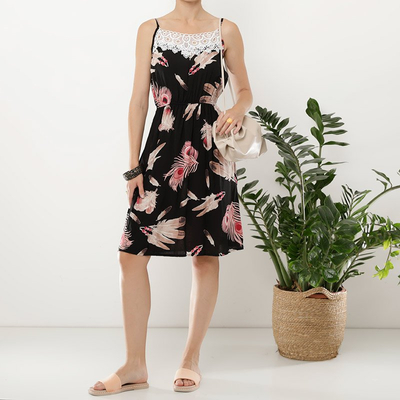 Black women's short dress in red vegetable print - Clothing