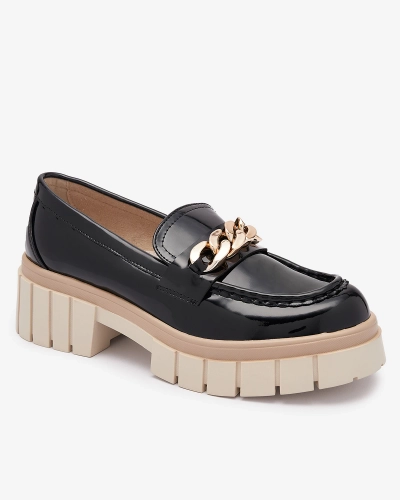 Lacquered women's moccasins in black Aquan- Footwear